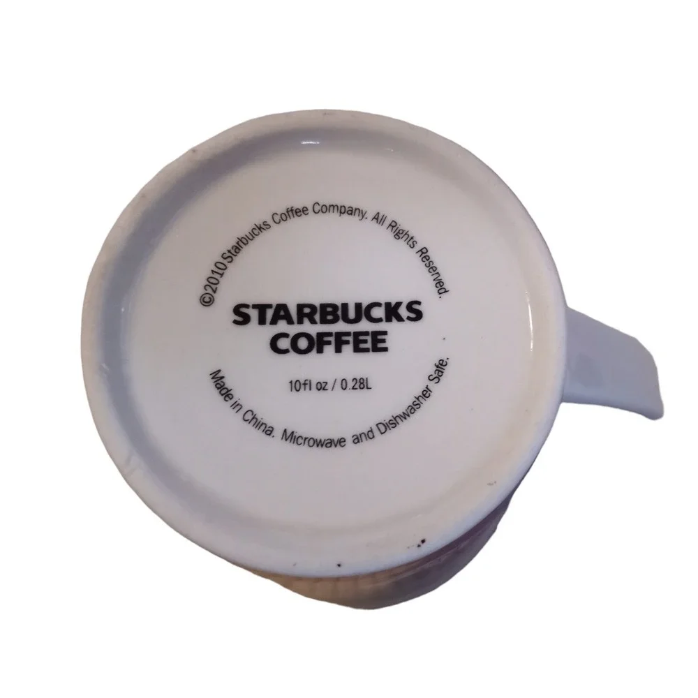 STARBUCKS Holiday Coffee Cup 2010 Christmas 10oz Bone China Wish Hope Peace